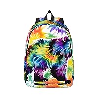 Bear Dancing Tie Dye Print Canvas Laptop Backpack Outdoor Casual Travel Bag Daypack Book Bag For Men Women