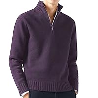 Mens Quarter Zip Pullover Sweaters Simple Stylish Long Sleeve Cable Knit Shirt Soft Thermal Regular Fit Plain Sweater