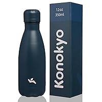 Insulated Water Bottles,12oz Double Wall Stainless Steel Vacumm Metal Flask for Sports Travel, Navy Blue