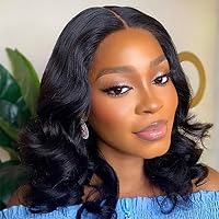 Glueless Human Hair Bob Wigs Pre Plucked Pre Cut Body Wave Lace Front Wig Wear and Go Lace Front Wigs for Black Women Upgraded No Glue 4x4 Closure Wigs Human Hair 14 Inches