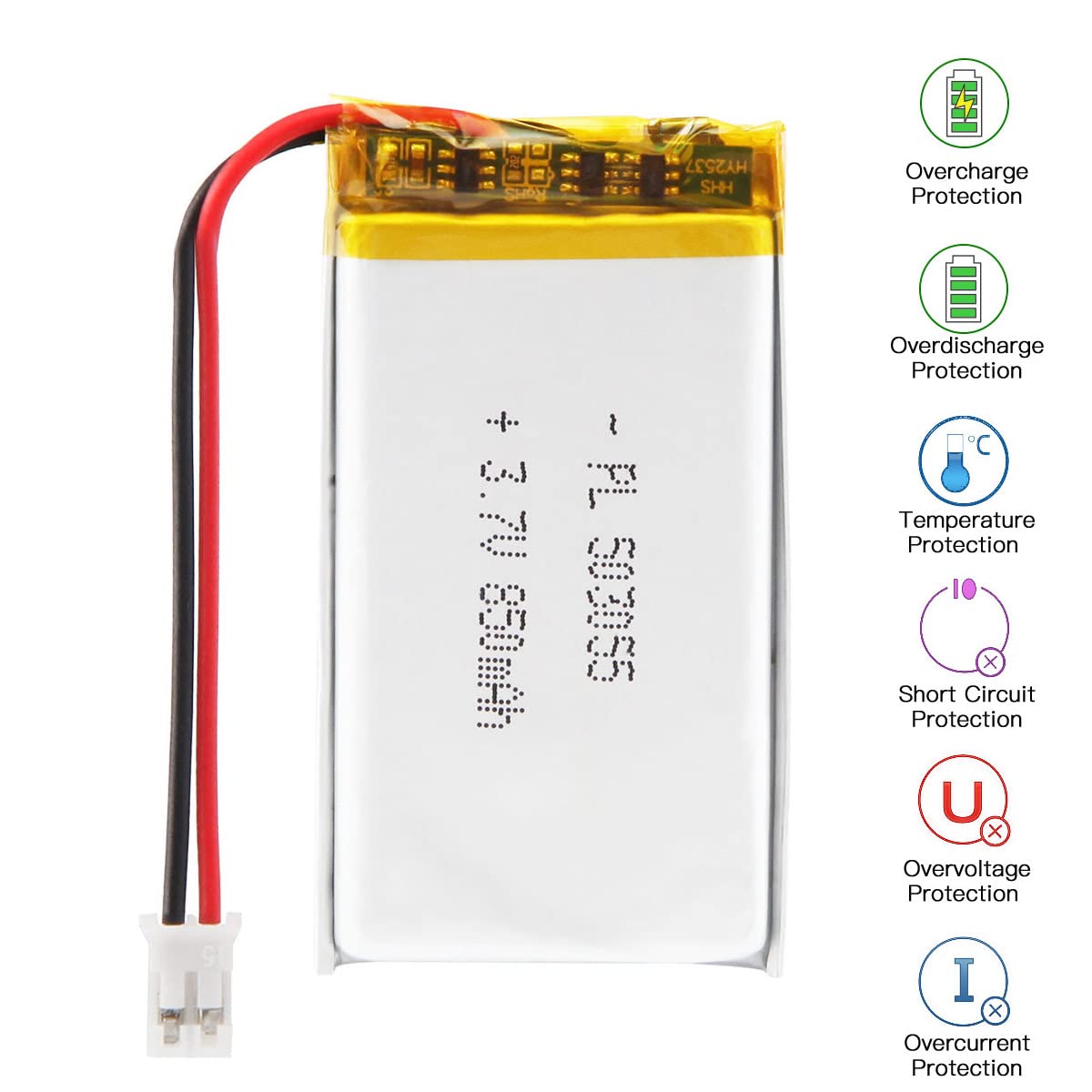 AKZYTUE 3.7V 850mAh 503055 Lipo Battery Rechargeable Lithium Polymer ion Battery with JST Connector