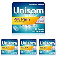 Unisom PM Pain Nighttime Sleep-aid + Pain Reliever, Acetaminophen & Diphenhydramine HCI, 30 Caplets, 50mg (Pack of 4)
