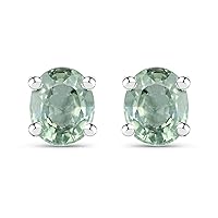 0.68 Carat Genuine Gemstone .925 Sterling Silver Stud Earrings - Morganite, Orange Sapphire, Green Sapphire
