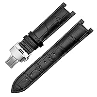 Genuine Leather Watchband for GC 22 * 13mm 20 * 11mm Notched Strap Withstainless Steel Butterfly Buckle Men and Women Watch Belt (Color : Black Silver, Size : 22-13mm)
