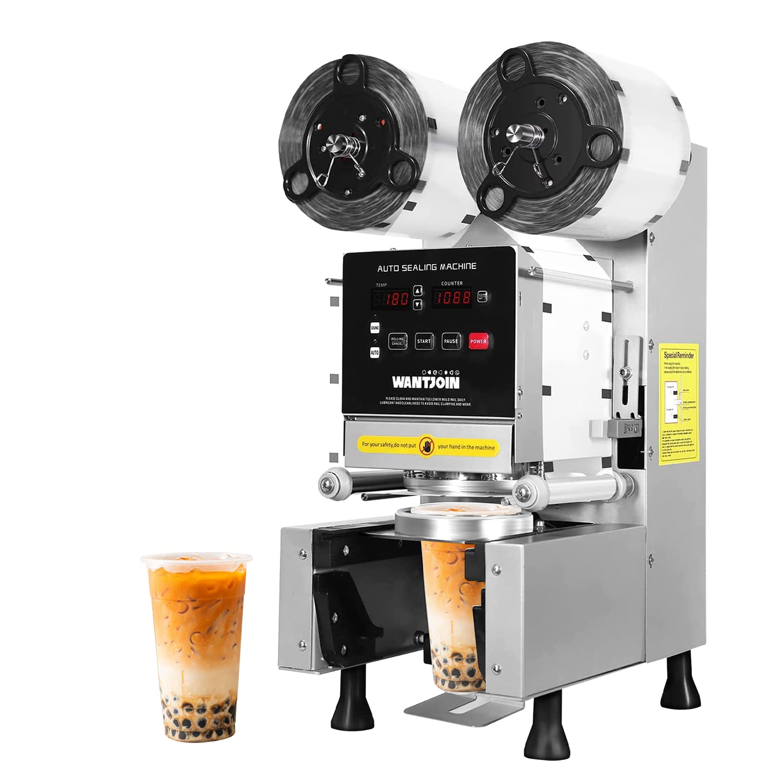 WantJoin Cup Sealing Machine Full Automatic Cup Sealer Machine 90/95mm 35.4/37.4in Electric Cup Sealing Machine 500-650 Cups/H Digital Control LCD Panel Cup Sealer for Bubble Milk Tea Coffee Grey…