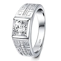 Lab Created Moissanite Diamond Rings For Men Anniversary Wedding Band Patterned 925 Sterling Silver Engagement Ring 1.5cttw Round Cut D Color VVS1 Size 7-14