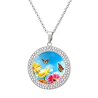Monarch Butterfly Flowers Spring Customized Necklace Picture Pendant Elegant Multicolored Diamond Jewelry for Women