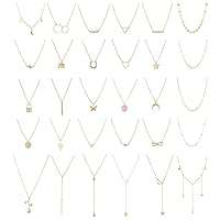 KOHOTA 30 PCS Layered Choker Necklaces for Women Silver Gold Pendant Y Neckless Trendy Adjustable Chain Necklaces for Teen Girls with Sexy Coin Moon Star DIY Multilayer Simple Necklace Jewelry Set