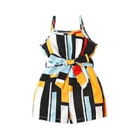Girls Thanksgiving Romper Girls Double Straps Jumpsuit Baby Color Striped Jumpsuit Bohemian Waistband (A, 4-5 Years)