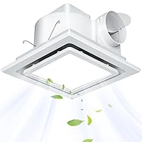 Bathroom Exhaust Fan with Light 12 inch,Bathroom Fan with Light 4 inch Duct,6000K 12W Square LED,141 CFM,1.0 Sonos,Ceiling Mount Quiet Exhaust Fan for Shower,Bathroom,Office,Home
