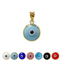 MIZZE Made for Luck Gold Plated 925 Sterling Silver 10 MM Round Glass Evil Eye Charm Pendant - 7 Colors to Choose from