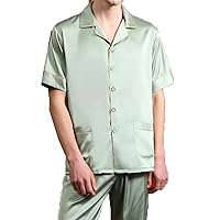Men's Silk Sleepwear Sets Fashion Pajamas Silky Short Sleeves and Long Pants Sets Fashion Loungewear for Men