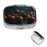Water The Tomatoes Pill Box Small Metal Pill Case for Purse & Pocket 2 Compartment Pill Organizer with Mirror Travel Pillbox Medicine Case Portable Pill Container Unique Gift