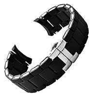 White Black Silicone Rubber clad Steel Watch Band for Armani AR5905|5906|5920|5919|5859 Women 20mm Man 23mm Wrist Strap Bracelet (Color : Black Silver, Size : 20mm)