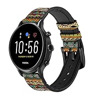 CA0474 Aztec Boho Hippie Pattern Leather Smart Watch Band Strap for Fossil Hybrid Smartwatch Nate, Hybrid HR Latitude, Hybrid Smartwatch Machine Size (24mm)