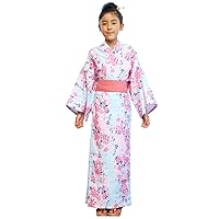Yukata with sash belt. for Children Kids Girls. Room wear, made in Japan. Midori Yukata 