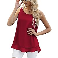 Yommay Women's Vests Summer Ladies Tops Blouses Shirts Loose Sleeveless Tank Top Chiffon Vest Tops for Women