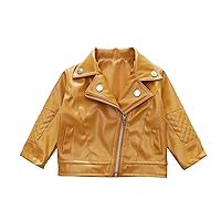 Kids Girls PU Leather Motorcycle Jacket Zipper Short Bomber Coat Baby Fall Winter Outwear 12M-5Y