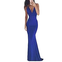 Andongnywell Women's Solid Color Deep V Neck Summer Dress Sexy V-Neck Tuxedo with Suspenders Dresses