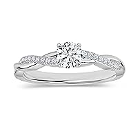 Round Lab Grown White Diamond Twisted Ribbon Engagement Ring for Women in 925 Sterling Silver