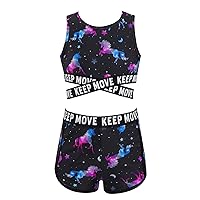 Big Girls Polka Dot 2 Pcs Athletic Outfit Criss Cross Crop Top with Booty Shorts Dancewear Siwmsuit