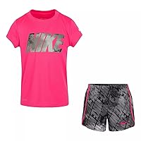 Nike Girl`s Graphic Print T Shirt & Shorts 2 Piece Set