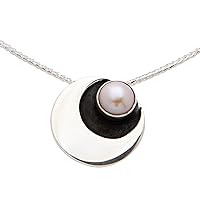 NOVICA Handmade .950 Silver Cultured Freshwater Pearl Pendant Necklace from Mexico Sterling Stone Taxco Sun 'Iridescent Moon'