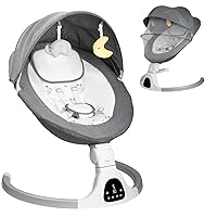 Baby Swing for Infants to Toddler Portable Babies Swing Timing Function 5 Swing Speeds Bluetooth Touch Screen Music Speaker with 10 Preset Lullabies 5-Point Carabiner