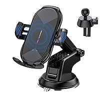 Wireless Car Charger,15W Qi Fast Charging Auto-Clamping Air Vent Windshield Dashboard Car Phone Mount,Long Arm Suction Cup Holder for iPhone Samsung LG