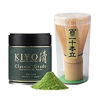 Kiyo Matcha Classic Grade Ceremonial Uji Matcha - Pure Japanese First Harvest Ceremonial Grade Matcha Green Tea Powder from Uji, Japan (1.41 Ounce with 120 Prong Whisk, Classic Grade)