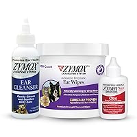 Zymox Enzymatic Ear Wipes, Ear Cleanser, & Otic Plus Ear Solution for Dogs and Cats - Product Bundle - for Dirty, Waxy, Smelly Ears and to Soothe Ear Infections