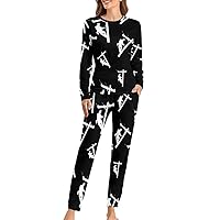 Electric Cable Lineman Womens Pajama Sets Long Sleeve Top And Pants Soft Comfortable Sleepwear Loungewear Set