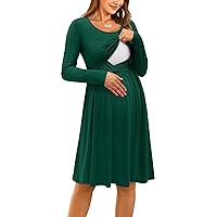 OUGES Womens Solid/Floral Maternity Dresses Sleeveless/Long Sleeve Nursing Gown Breastfeeding Clothes
