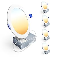 Ensenior 4 Pack 6 Inch Ultra-Thin LED Recessed Ceiling Light with Junction Box, 2700K/3000K/3500K/4000K/5000K Selectable, 12W 110W Eqv, Dimmable, 1050LM High Brightness - ETL and Energy Star Certified