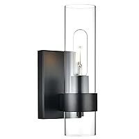 Capron Black Wall Sconce Lighting - Bathroom Vanity Light Fixture - Modern Indoor Interior Bedroom Wall Sconces with Clear Glass Shade