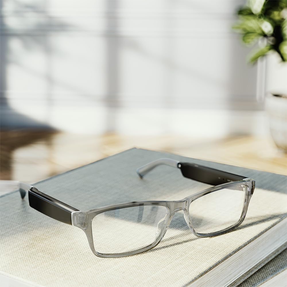 Echo Frames (3rd Gen) | Smart audio glasses with Alexa | Modern Rectangle frames in Charcoal Gray with prescription ready lenses