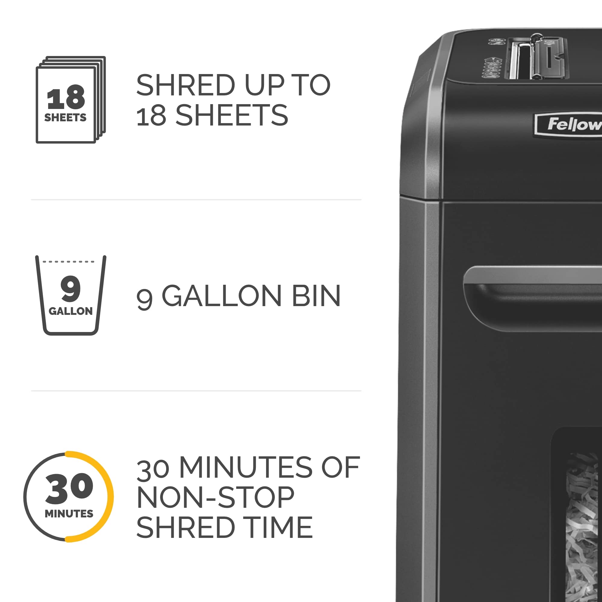 Fellowes ‎Powershred 99Ci 18-Sheet 100% Jam-Proof Crosscut Paper Shredder for Office and Home, Black/Gray 3229901