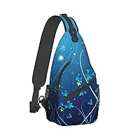Blue Mini Flower Swirl Print Trendy Casual Daypack Versatile Crossbody Backpack Shoulder Bag Fashionable Chest Bag