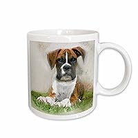 3dRose Doreen Erhardt Dogs - Boxer Puppy Dog Laying in the Grass Watercolor - Mugs (mug_245333_2)