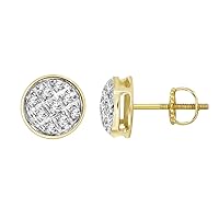 Natural Diamond 10k Yellow Gold Round Dome Shape Micro Pave Cluster Men's Stud Earrings (1/20 cttw, I-J Color, I2-I3 Clarity) 5.85 mm