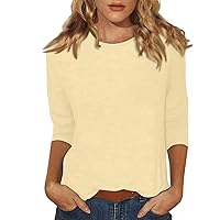 Three Quarter Sleeve Summer Tops 3/4 Length Sleeve Womens Tops Summer Solid Color Classic Simple Versatile Casual with Round Neck Tunic Blouses Complexion X-Large