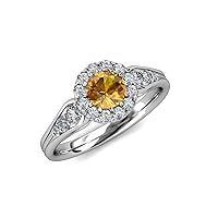 Citrine & Natural Diamond (SI2-I1, G-H) Cupcake Halo Engagement Ring 1.38 ctw 14K White Gold