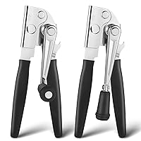 2 Pack Commercial Can Opener Manual Heavy Duty, Stainless Steel Handheld Can Opener with Folding Easy Crank Handle, Smooth Edge, Black Swing Grips, for #10 Bulk Cans and All Size Cans, Large Cans