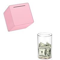 2 Pcs hizgo Adult Piggy Bank- Piggy Bank for Adults Must Break to Open (Clear+Pink)