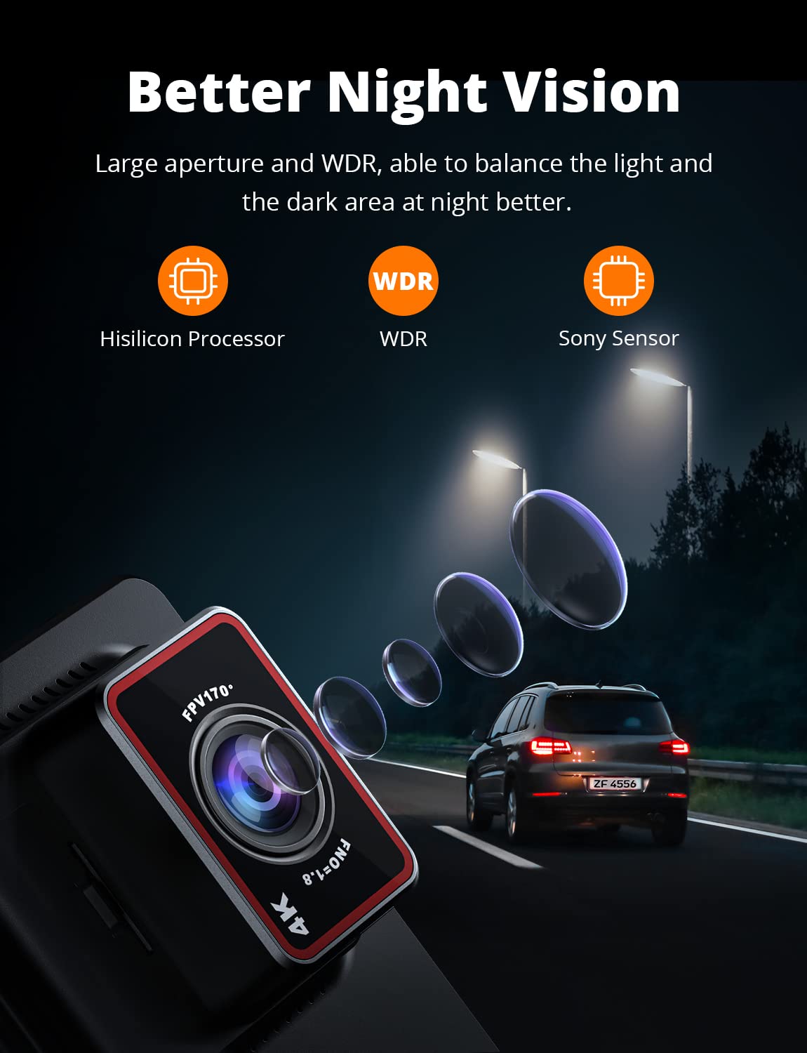 Kingslim D4 4K Dual Dash Cam with Built-in WiFi GPS, Front 4K/2.5K Rear 1080P Dual Dash Camera for Cars, 3