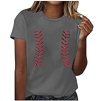 Funny Baseball Print Shirts Women Summer Baseball Mom Tee Tops Casual Short Sleeve Crewneck Blouse for Going Out