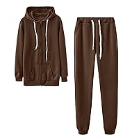 2 Piece Solid Sweatsuits Set Women Zip Up Hoodies and Sweatpant Tracksuit Drawstring Jogger Outfits with Pockets