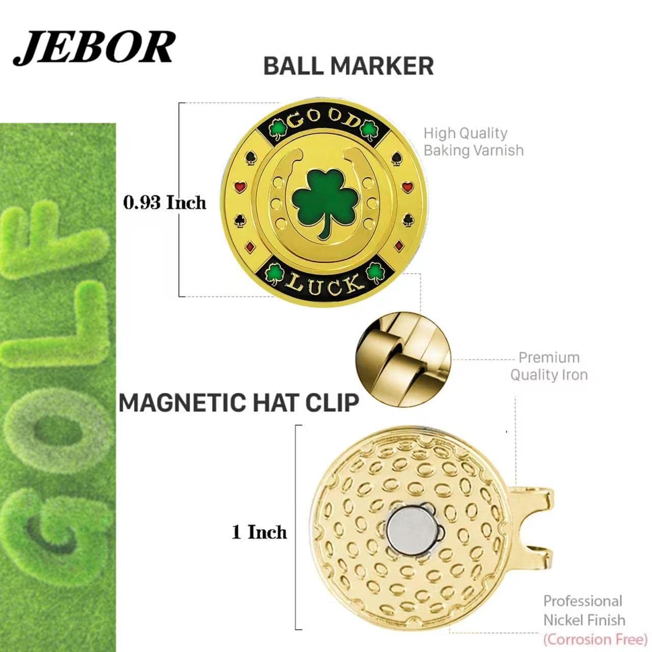 JEBOR ゴルフ マーカー ×4個 マグネット付きハットクリップ 収納ボックスと2個セット