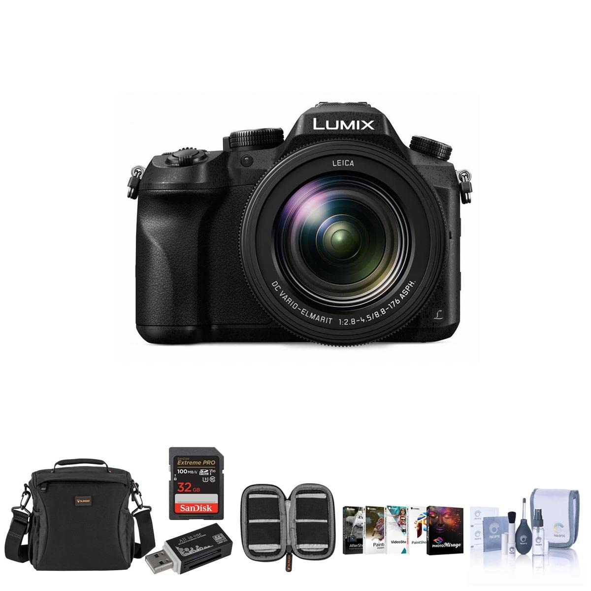 Panasonic Lumix DMC-FZ2500 Digital Camera - Bundle with Camera Case, 32GB SDHC U3 Card, Memory Wallet, Cleaning Kit, SD Card Reader, PC Software Package