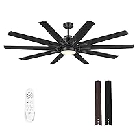 62 Inch Ceiling Fans with Lights and Remote - Indoor/Outdoor Ceiling Fan with Light, 10 Blades, Reversible Quiet DC Motor, Dimmable Tri-Color LED Walnut/Black Ceiling Fan for Living Room Patio